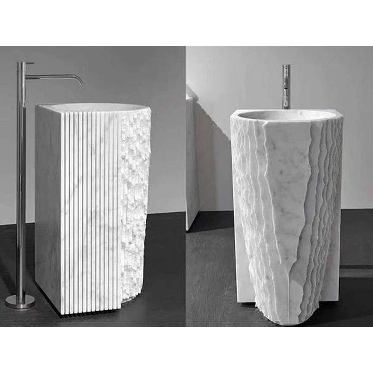 Lavabo autoportant en pierre de marbre de piédestal de style européen pour la salle de bains