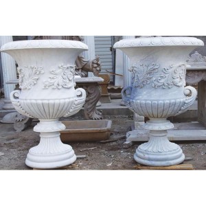 ດອກໄມ້ກາງແຈ້ງທີ່ແກະສະຫຼັກ vases ຫີນ marble ສູງຂະຫນາດໃຫຍ່ສໍາລັບສວນ