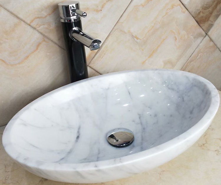 ビアンコ カラーラの自然な白い大理石の浴室の洗面化粧台の容器の洗面器の流し