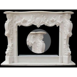 Tilpasset stue utskåret hvit stein marmor peis med topp
