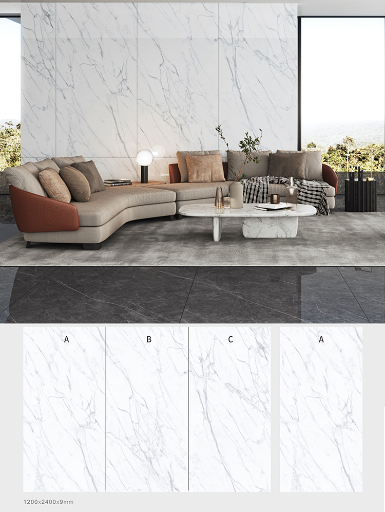 Carreaux de sol en porcelaine brillante effet marbre blanc calacatta 800 × 800