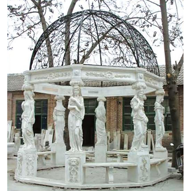 Outdoor metal roof marble stone sculpture garden dome gazebo