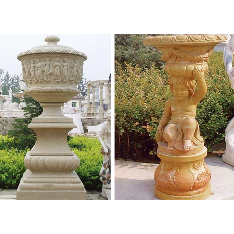 Kembang luar tutuwuhan ukiran badag jangkung vases batu marmer pikeun taman