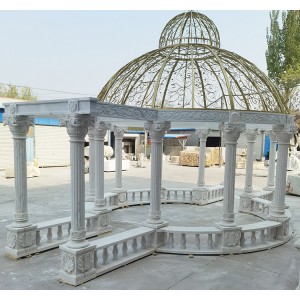 Gazebo extérieur de dôme de jardin de sculpture en pierre de marbre de toit en métal