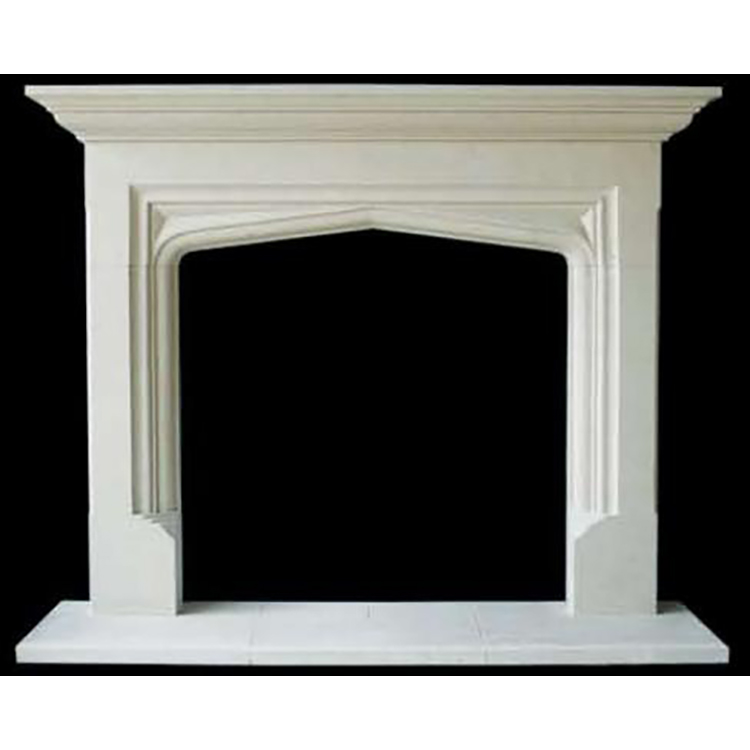 Custom living room carved white stone marble fireplace with top