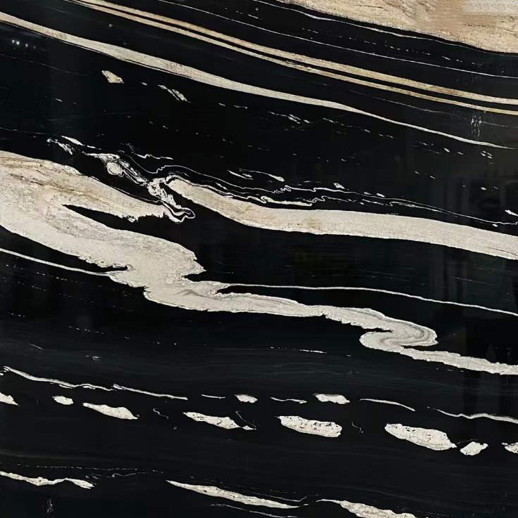 Nuovo arrivo lastra di marmo nero dipinto naturale con venature dorate