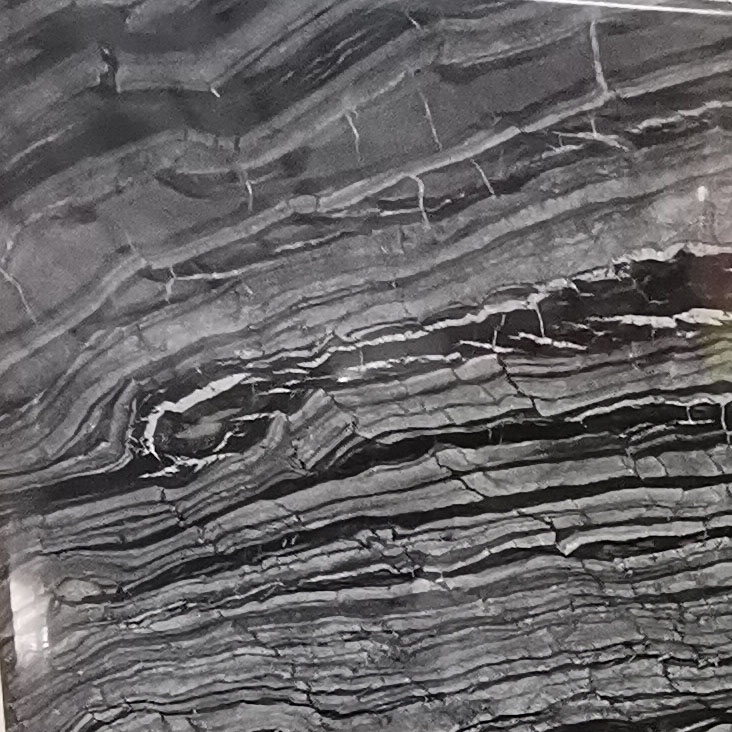 Salon için antika ahşap gümüş kahverengi dalga siyah zebra mermer fayans