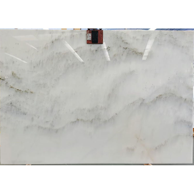 Polished China landscape white marble slab with green veins