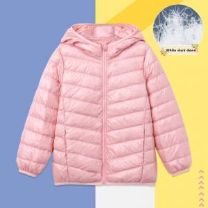 Jachetă de iarnă din puf de rață lejer de culoare uni pentru copii