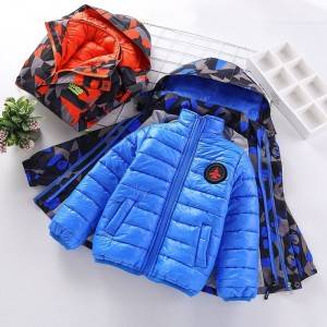 Boys hooded printed winter thick down jacket