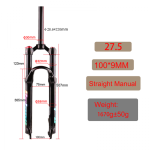 Fourche à Suspension pneumatique vtt 26/27, 5/29 pouces en alliage d'aluminium, dégagement rapide droit 100mm pour accessoires de vélo