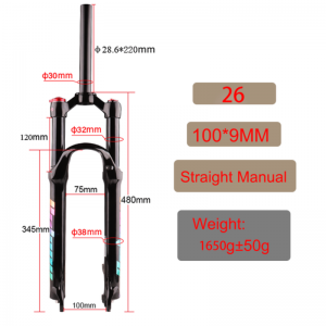 Fork Suspension Air MTB 26 / 27,5 / 29inch Aluminium Alloy Straight 100mm Ji bo Kevirên Bisîkletê