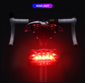 Conjunto de luz dianteira preta para bicicleta e luz traseira vermelha