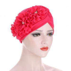 Women Turban Flower Caps Vintage  Headscarf Elastic Headwrap Hat