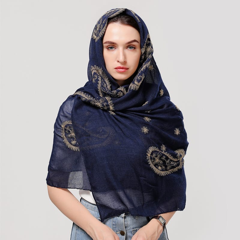 High Quality Embroidered Shimmer Hijab Shawl Cotton Thin Scarf Woman Featured Image