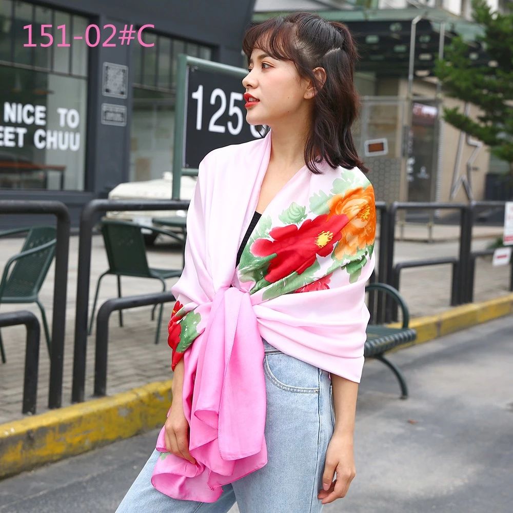 Silk like Scarf Floral Print Satin Long Scarf Wrap Shawl Featured Image
