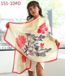 Silk like Scarf Floral Print Satin Long Scarf Wrap Shawl
