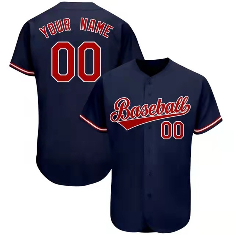 Uniforme de camisa de beisebol marinho personalizado masculino