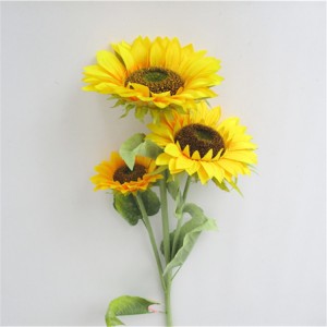 Cheap Wholesale Decorative Single Stem Flowers Silk Artificial Sunflowers with 3 flower heads