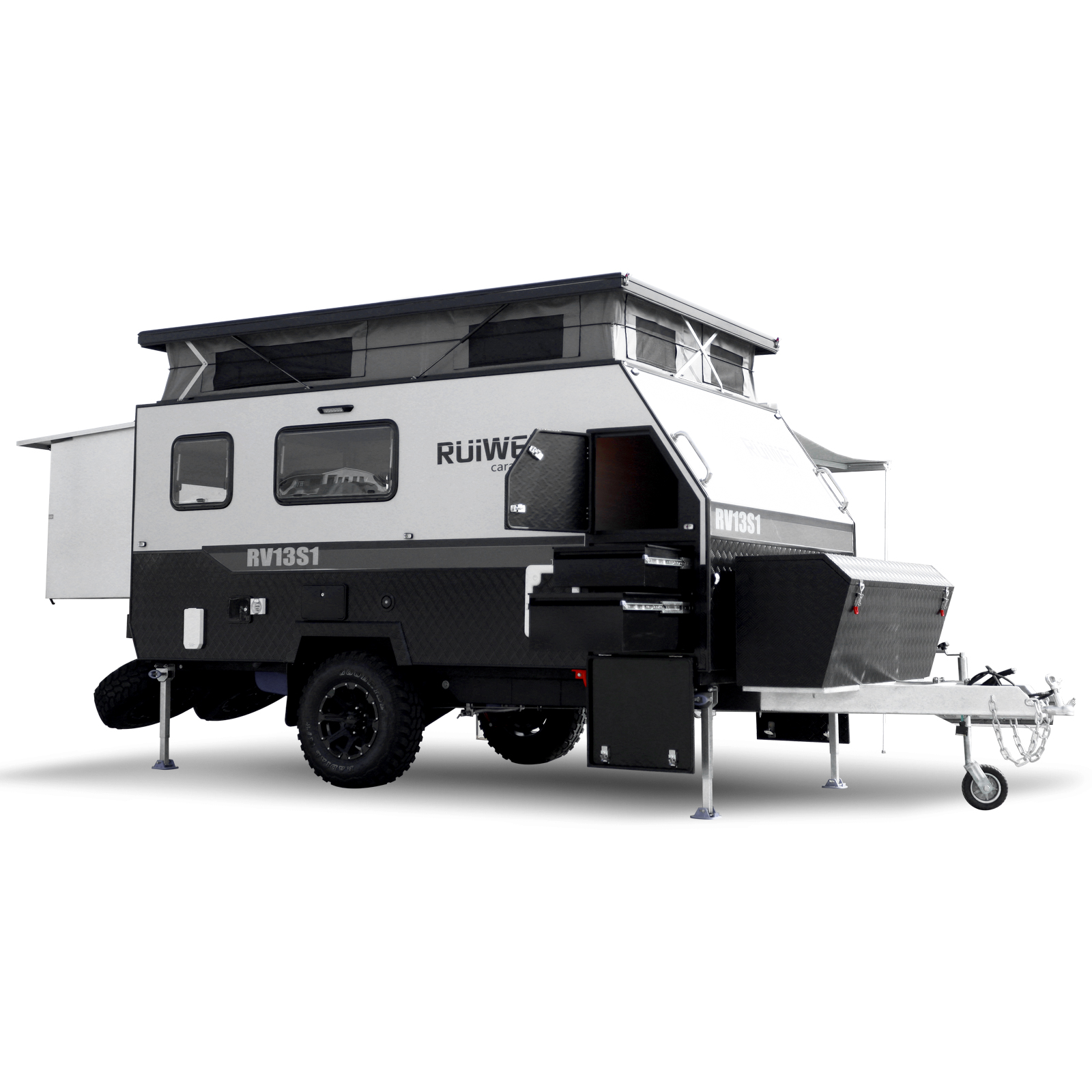 Off Road Carvan 13Ft Pop up Hydrid Camper With Toilet Aluminum Surface