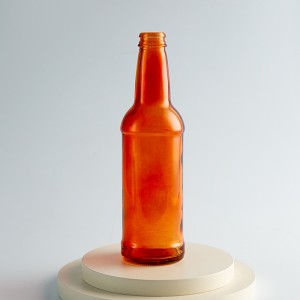 12 oz orange glass round beer bottle