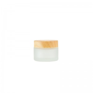 Custom frosted glass face cream jar with bamboo lid