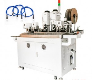 Automatisk värmekrympslangskärning Insättnings- och pressmaskin för båda ändar