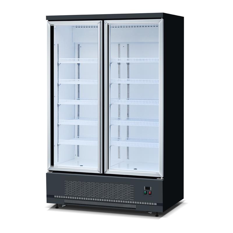 Immagine in primo piano del refrigeratore per porta in vetro verticale di tipo plug-in