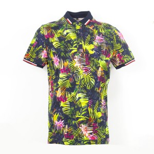 Camiseta polo con estampado integral y acabado colorido para jersey de algodón mercerizado de calidad superior elegante para vacaciones de verano
