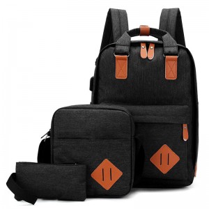 Sandro UK Popular Grey 3pcs High School Bags Oxford Backpack Set with Shoulder Bag