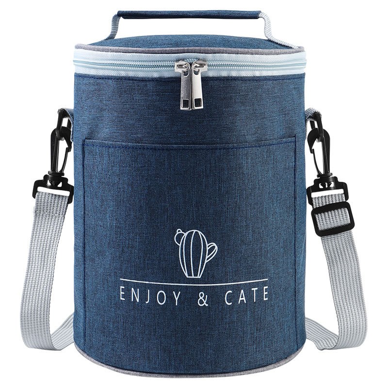 Cooler bag for 2021 New Wholesale Round Bucket Shape Waterproof Blue Thermal Aluminum Foil Lunch Bag for Work Featured Image