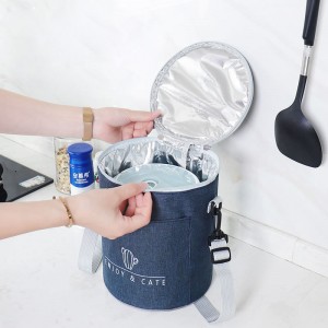 Cooler bag for 2021 New Wholesale Round Bucket Shape Waterproof Blue Thermal Aluminum Foil Lunch Bag for Work