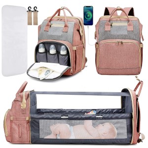 Diaper bag backpack for Multifunctional waterproof diaper bag with portable bed USB interface