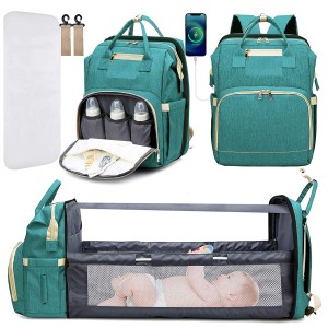 Diaper bag backpack for Multifunctional waterproof diaper bag with portable bed USB interface