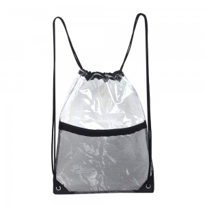 Custom drawstring bag for PVC drawstring backpack with front zippered mesh pocket