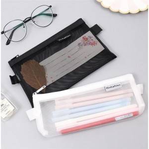 Exam special pencil bag simple and fresh mesh stationery bag large capacity solid color zipper bag pencil bag wholesale