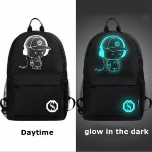Anime Cartoon Luminous Backpack with USB Charging Port and Anti-theft Lock & Pencil Case, Unisex Fashion College School Bookbag  Laptop Backpack, Black