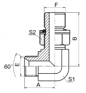 90 ° siku BSP jalu 60 ° korsi / métrik jalu L-Series ISO 6149-3 |Segel dipercaya