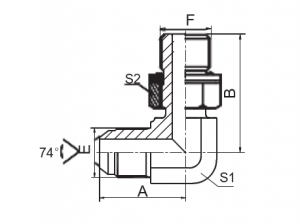 90° elleboog JIC mannelijk 74° kegel / metrisch mannelijk verstelbaar noppeneinde L-serie |ISO 6149-3 Montage