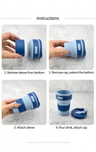 Reusable Food Grade Folding Mug with Lids- Collapsible Cups