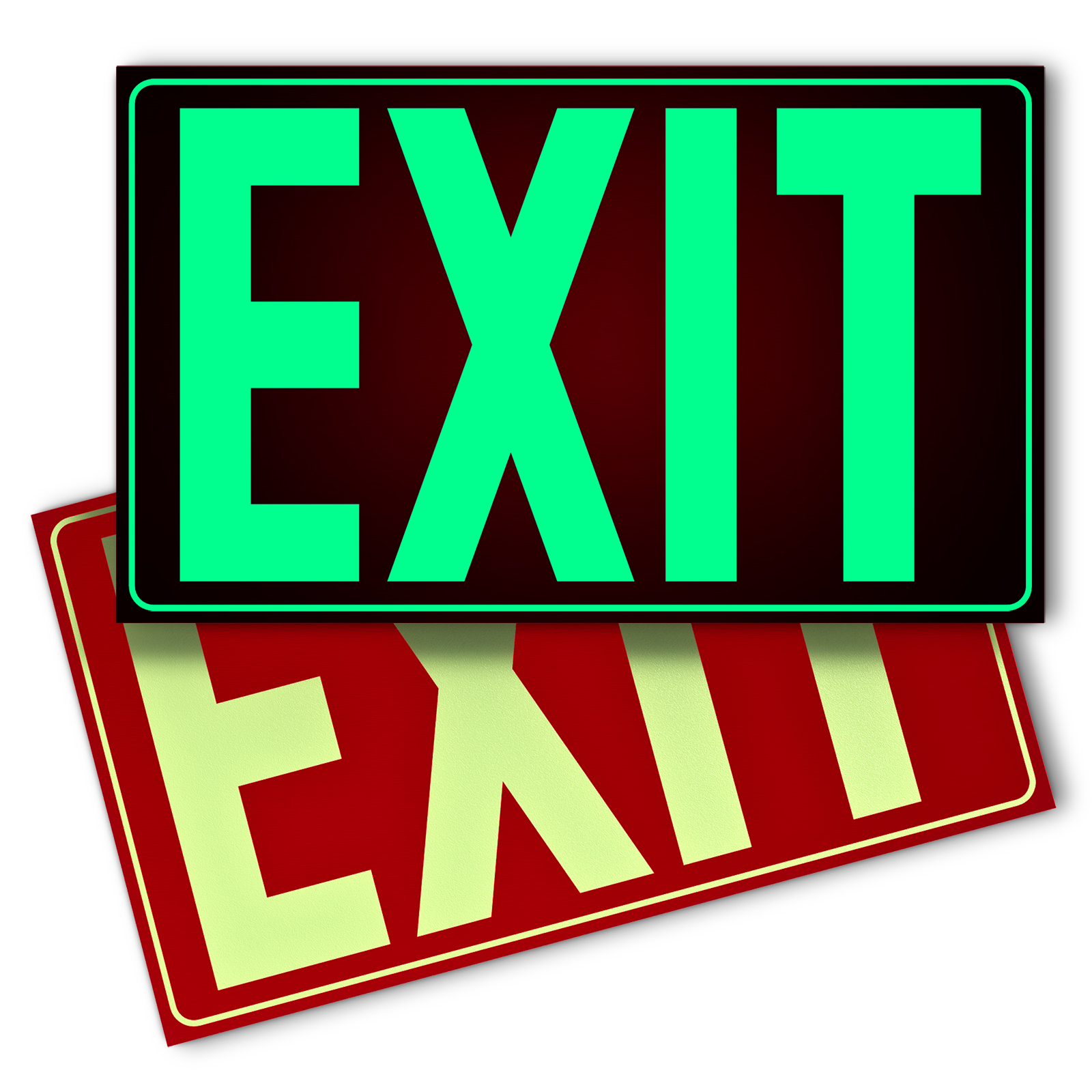 ສີແດງ Photoluminescent Exit Sign PVC |ກາວ Backing Glow ໃນຄວາມມືດ|ທົນທານຕໍ່ນ້ຳຕາ