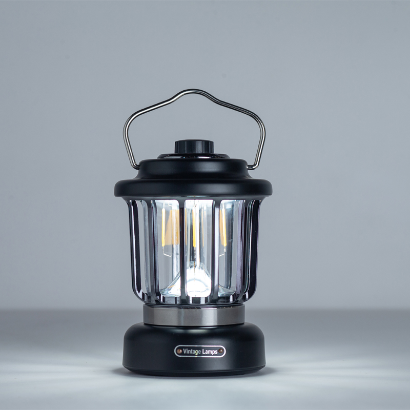Արշավային լապտեր վերալիցքավորվող, ռետրո մետաղական ճամբարային լույս, մարտկոցով սնուցվող կախովի սև մոմ լամպ, բացօթյա վրանի լամպ