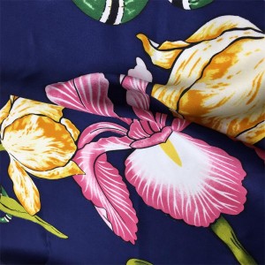 100% Silk Square Dark Blue Flower Scarf Quality Custom Printed For Women