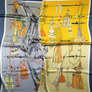 100% Silk Square Yellow Court Scarf Quality Custom Printed For Women