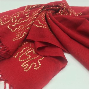 Wholesale Women Winter Solid Wool Cashmere Sequin Embroidery Pashmina Scarf Shawl