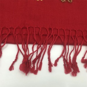 Winter Long Chinese Red Pure Wool Machine Embroidery Scarf Shawl For Women