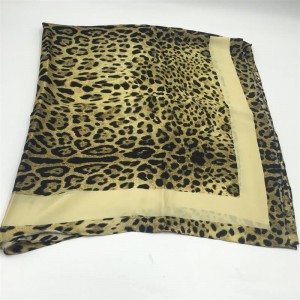 Golden Leopard Digital Print Pure Silk Satin Square Scarf Muffler Shawl
