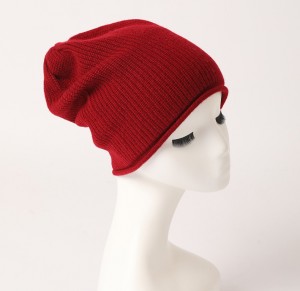 2022 حواف مطوية دافئة فاخرة للمرأة حقيقية الصف 100٪ الكشمير مضلع محبوك قبعة الفتيات الشتاء قبعة