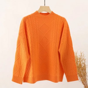 designer fashion crew neck cable knitted pure cashmere women's sweater custom oversize ladies top cashmere pullover