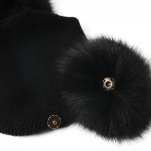 prilagođeni logo Jesen Zima Kašmir ny kapa kape ženske slatke tople pletene kape sa pravim lisičjim krznom pom Pom